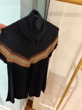 Free People Black Knit Top with Multicolor Yoke